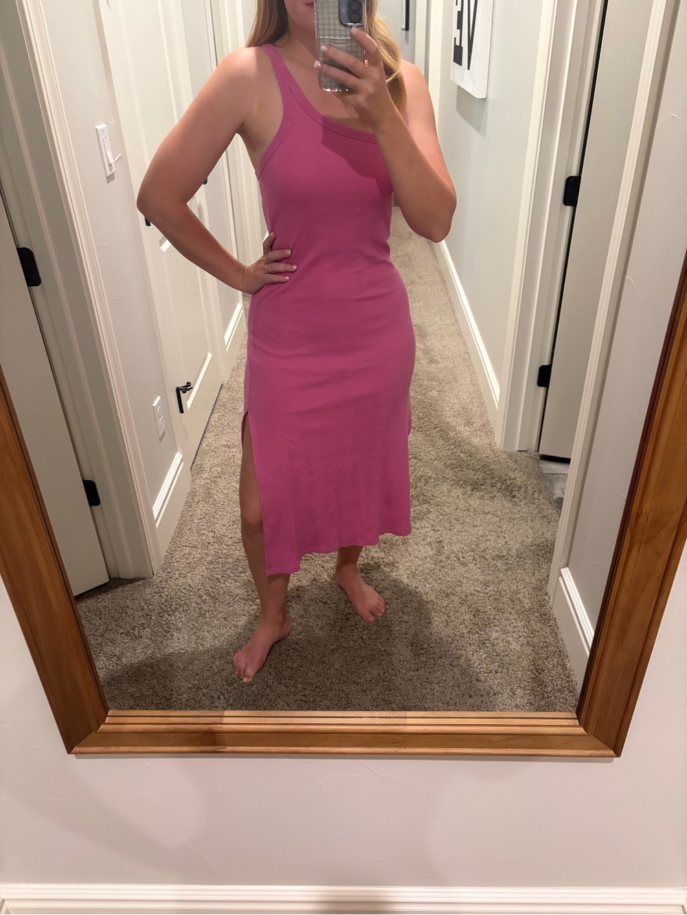 Pink Aerie Ribbed One-Shoulder Midi Dress - Picture 5 of 6